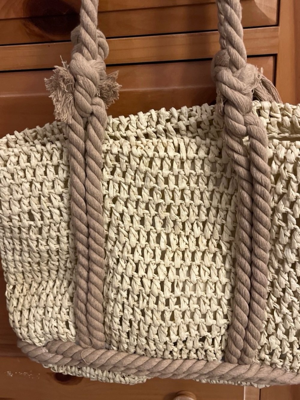 Woven Straw Tote Bag with Rope Handles